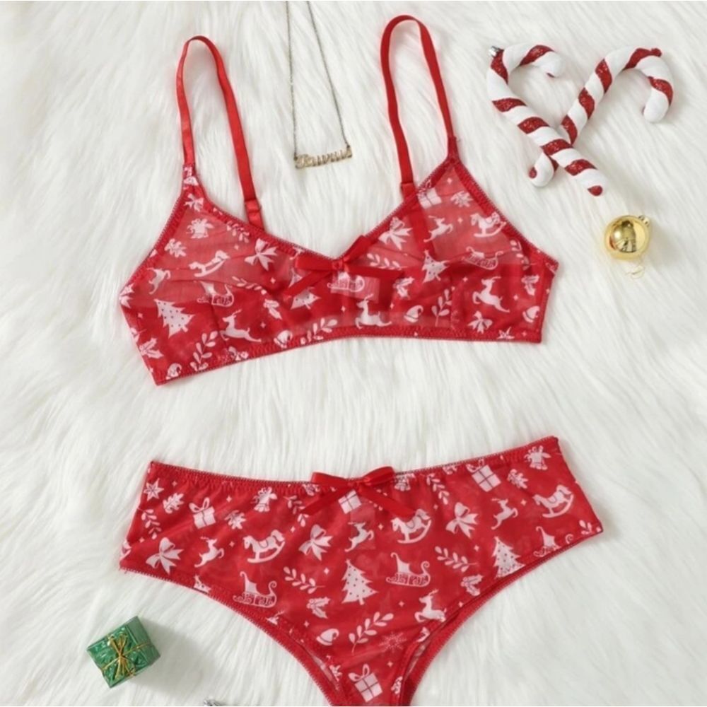 Christmas Holiday Bra Set Lingerie